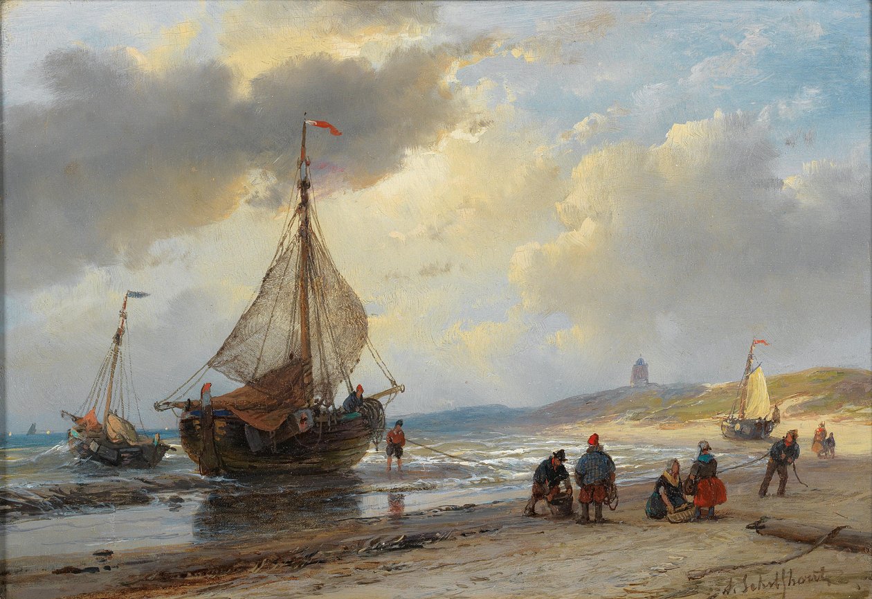 Scheveningen . में समुद्र तट पर हलचल द्वारा एंड्रियास स्केलफहोउट