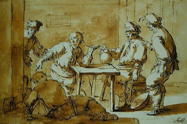 बार में, 1633 (कागज पर कलम और स्याही धोने) द्वारा Andries दोनों