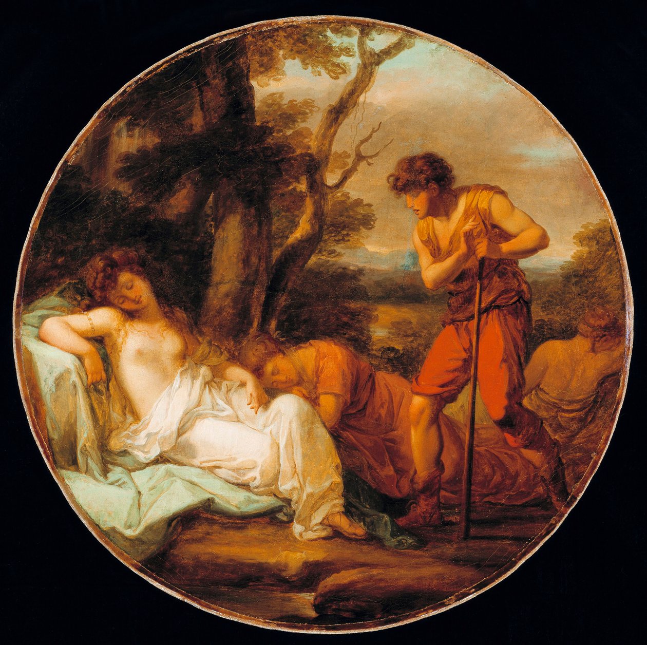 "" Cimon et Iphigenie "" (Cymon and Iphigenia) एंजेलिका कॉफ़मैन द्वारा पेंटिंग (1741-1807) कैनवास पर तेल लगभग 1780 Diam 62 सेमी निजी संग्रह द्वारा एंजेलिका कॉफ़मैन