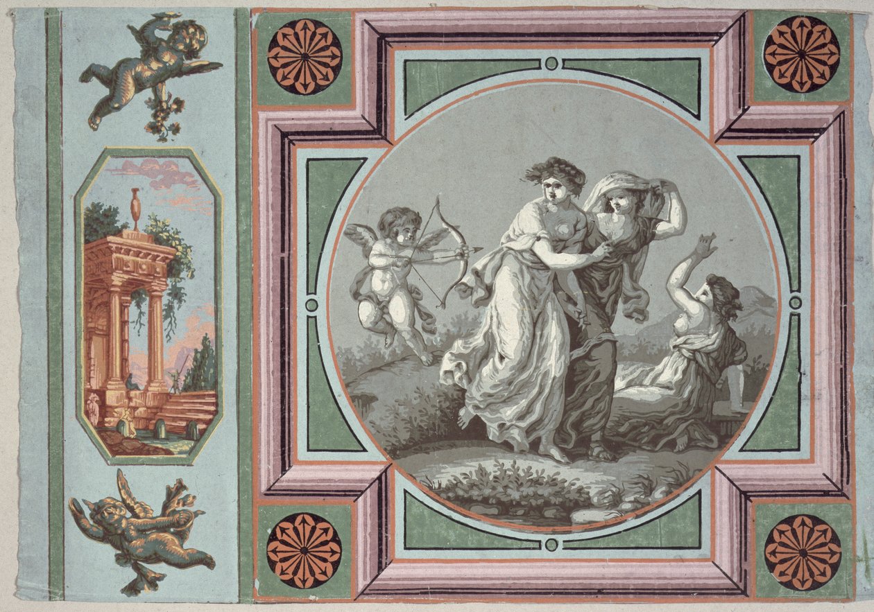 प्यार का बदला, वॉलपेपर पदक के लिए डिजाइन, c.1785 (वॉलपेपर) द्वारा कॉफ़मैन के बाद एंजेलिका