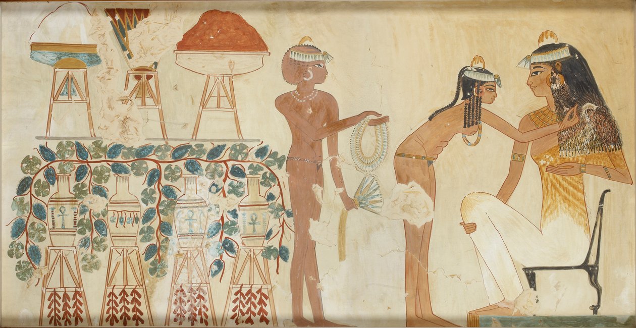 Djeserkeresonb, Thebes I, 1, 69-70, 20वीं शताब्दी के निजी मकबरे 38 से दीवार पेंटिंग की प्रतिलिपि द्वारा अन्ना