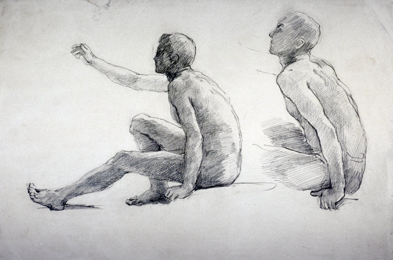 एक बैठे पुरुष नग्न के दो अध्ययन, c1864-1930 द्वारा अन्ना ले मेरिट