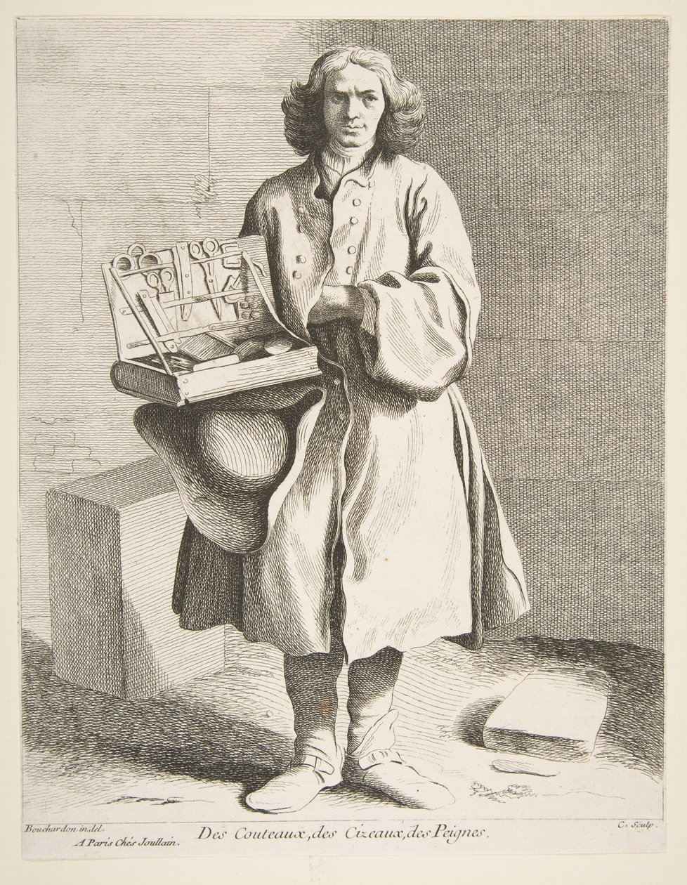 चाकू, कैंची और कंघी का पैडल, 1742। द्वारा ऐनी क्लाउड फिलिप डी केलुस