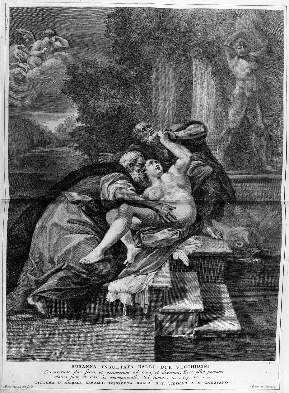 सुसन्ना और बुजुर्ग, पीट्रो मोनाको द्वारा उत्कीर्ण, c.1740 द्वारा एनीबेल कार्रेसी