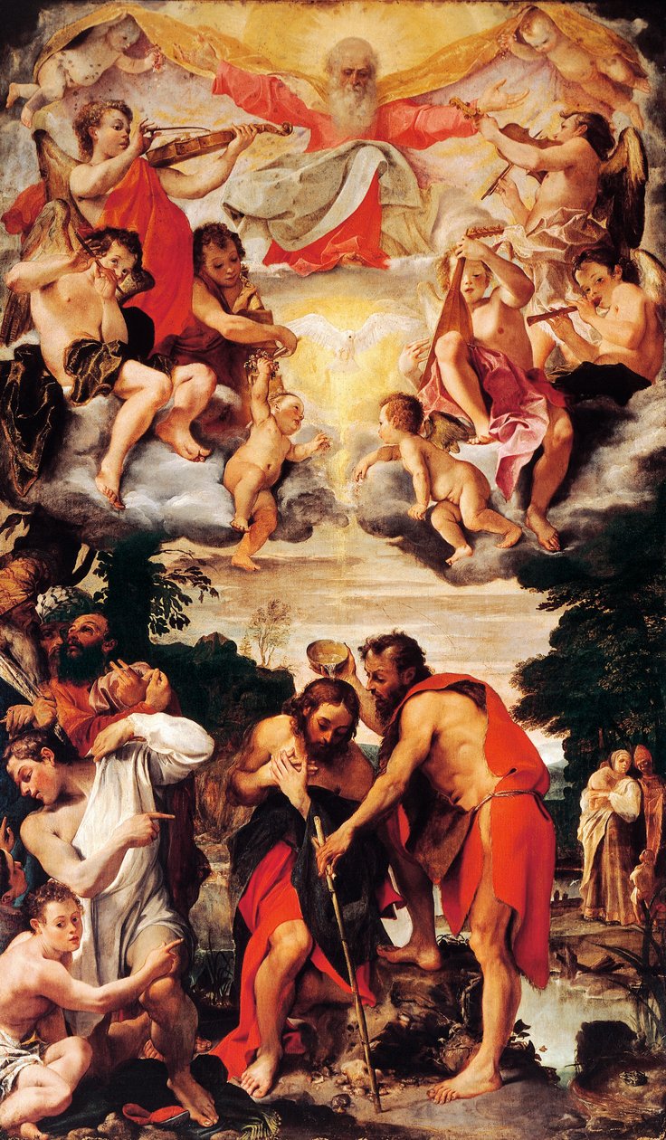 एनीबेल कार्रेसी द्वारा मसीह का बपतिस्मा (1560-1609), कैनवास पर तेल, सैन ग्रेगोरियो का चर्च और सैन सिरो, बोलोग्ना द्वारा एनीबेल कार्रेसी