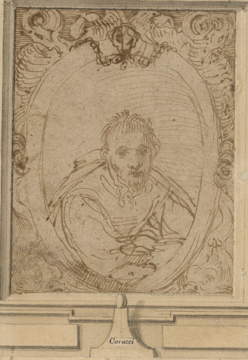 सेल्फ पोर्ट्रेट, c.1580 (कागज पर कलम और भूरी स्याही) द्वारा एनीबेल कार्रेसी