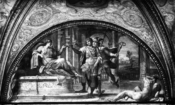 Ulysses और Circe, 'गैलेरिया डि कैरासी' (कैरासी हॉल) 1597-1604 (फ्रेस्को) (बी / डब्ल्यू फोटो) से लुनेट द्वारा एनीबेल कार्रेसी