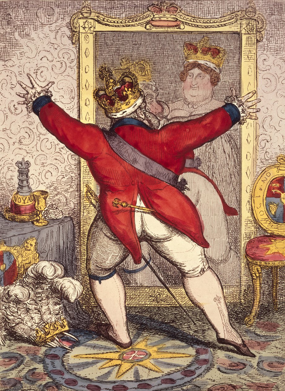 प्रतिबिंब: इंग्लैंड के किंग जॉर्ज IV (1762-1830), 1820 (प्रिंट) का कार्टून होना, होना या न होना द्वारा अज्ञात अज्ञात