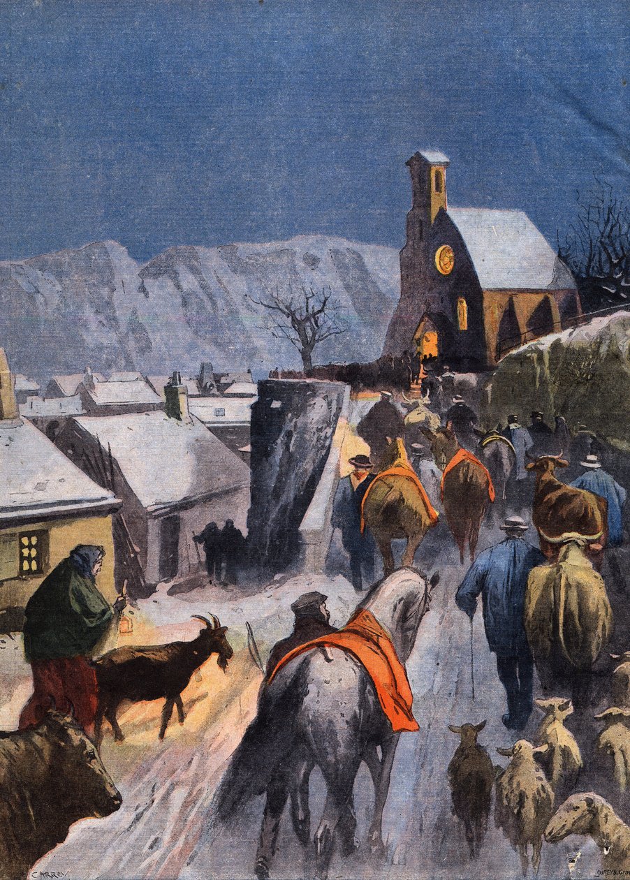 सेवेन्स में एक रिवाज: बेट्स का क्रिसमस। 27/12/1908 को समाचार पत्र "ले प्यूट पेरिसियन" से उत्कीर्णन। निजि संग्रह। द्वारा अनाम अनाम