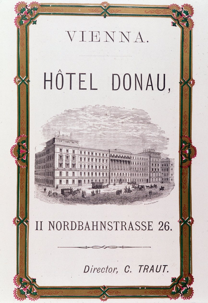 वियना में Hotel Donau के लिए विज्ञापन पोस्टर। ऑस्ट्रिया 1874 निजी संग्रह द्वारा अनाम अनाम
