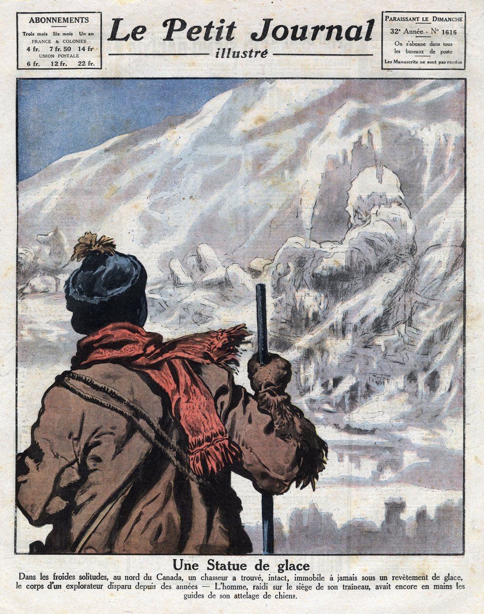 कनाडा की बर्फ में एक खोजकर्ता के शव से खोजा गया, सालों से गायब 11/12/1921 से "" ले पेटिट जर्नल "" से लिया गया चित्रण संग्रह प्रिवीCollection द्वारा अनाम अनाम