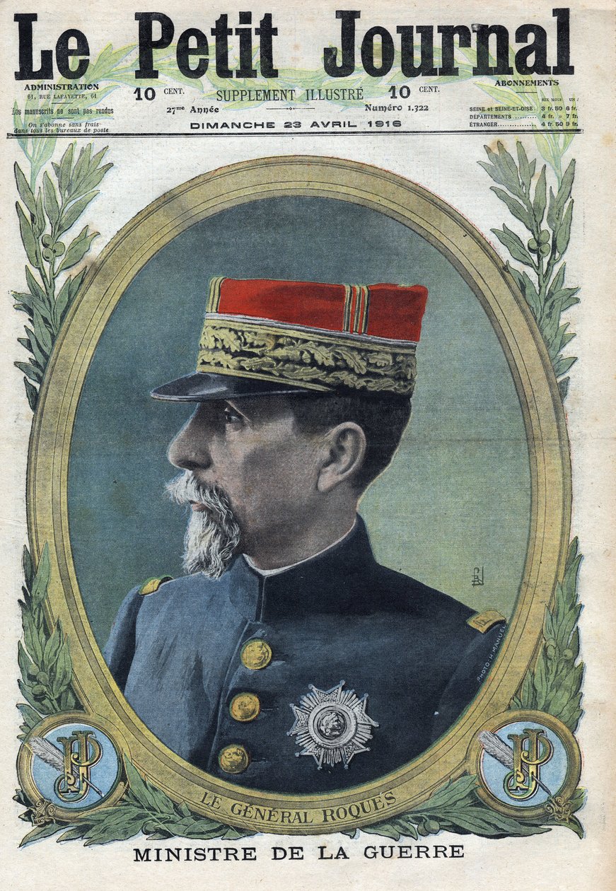 प्रथम विश्व युद्ध 1914-1918 (युद्ध 14-18)। जनरल पियरे अगस्टे रोक्स का पोर्ट्रेट (1856-1920)। ०४/२३/१९१६ को "" ले पेटिट जर्नल" में। निजि संग्रह द्वारा अनाम अनाम