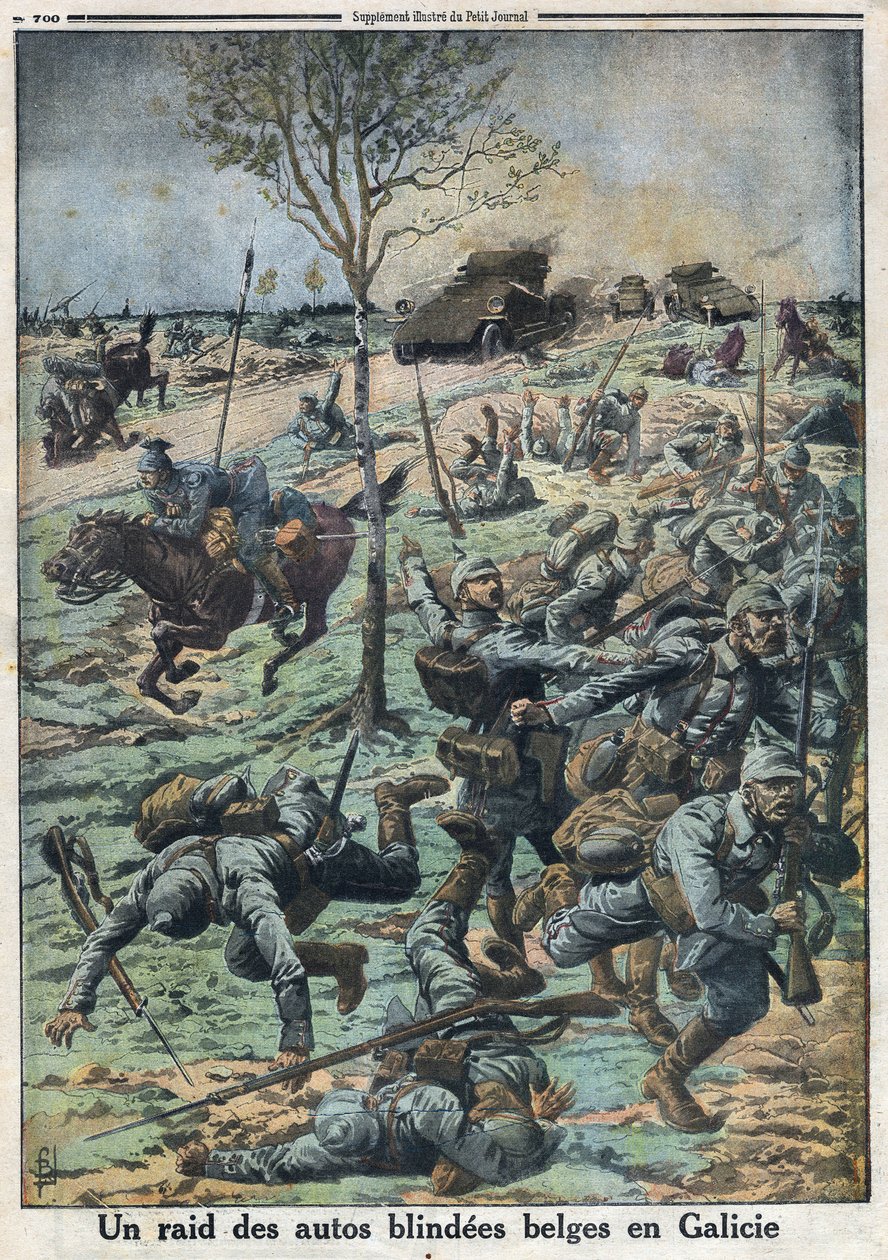प्रथम विश्व युद्ध 1914-1918 (युद्ध 14-18)। गैलिसिया में बेल्जियम की कारों पर छापेमारी। 29/10/1916 को "" ले पेटिट जर्नल" में। निजि संग्रह द्वारा अनाम अनाम