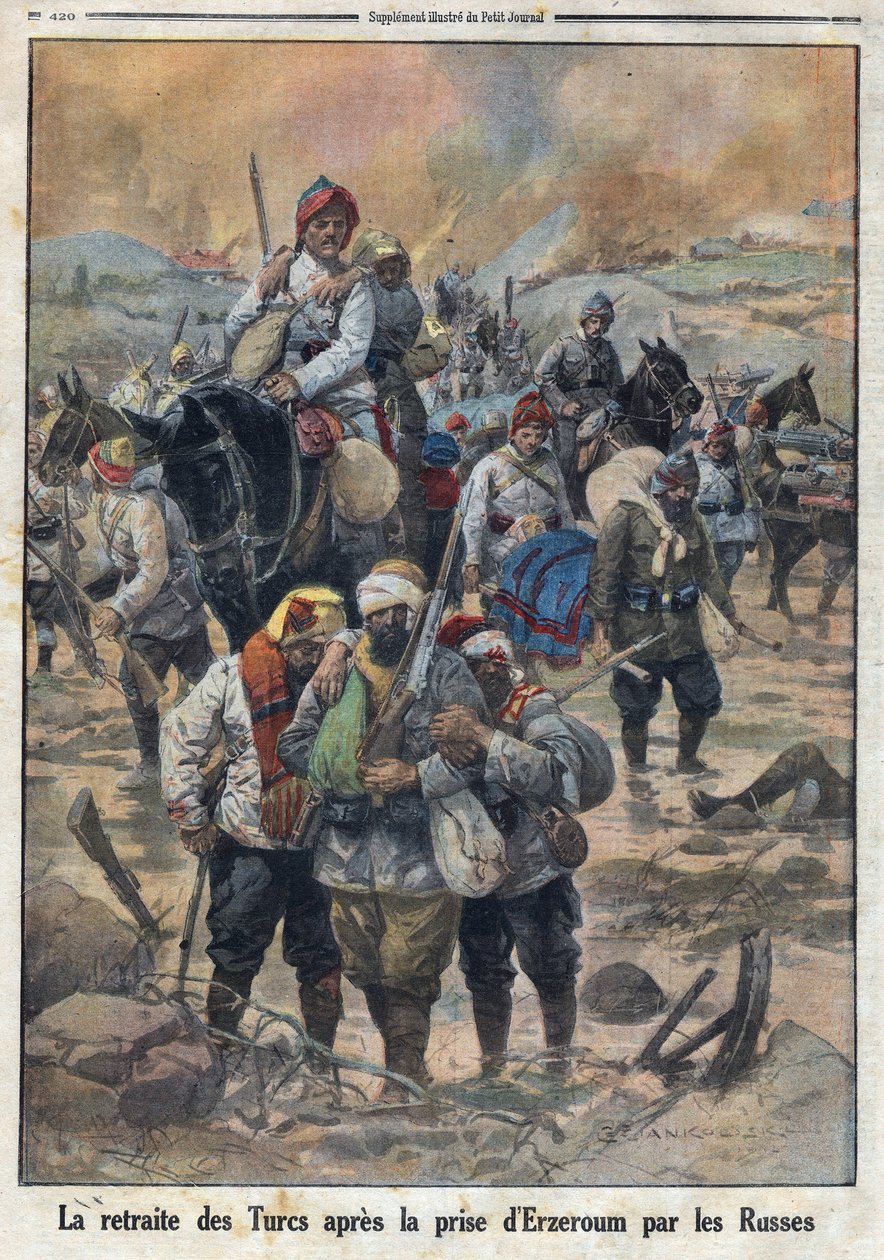 प्रथम विश्व युद्ध 1914-1918 (युद्ध 14-18)। रूसियों द्वारा एरज़ेरम लेने के बाद तुर्कों का पीछे हटना। 27/02/1916 को "" ले पेटिट जर्नल "" में। निजि संग्रह द्वारा अनाम अनाम