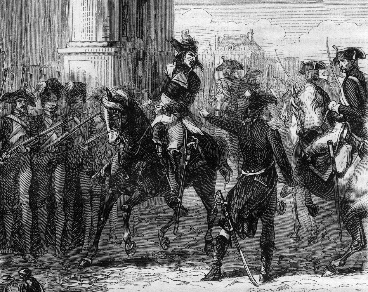 फ्रेंकोइस हनरियट (1761-1794), सम्मेलन के दरवाजे पर फ्रांसीसी क्रांतिकारी (9 थर्मिडोर 1794) - अल्फोंस डी लैमार्टाइन (1790-1869) 1865-1866 द्वारा "हिस्टोइरे डेस गिरोंडिन्स" में उत्कीर्णन - निजी संग्रह द्वारा अनाम अनाम