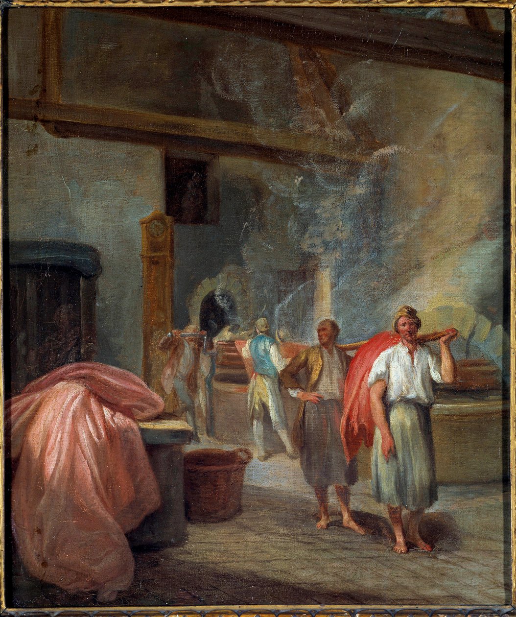 लेस गोबेलिन्स बेनामी पेंटिंग में एक रंगाई कार्यशाला का इंटीरियर। 1760. मंद 0,37 x 0,30 मीटर पेरिस, मुसी कार्नावाले द्वारा अनाम अनाम