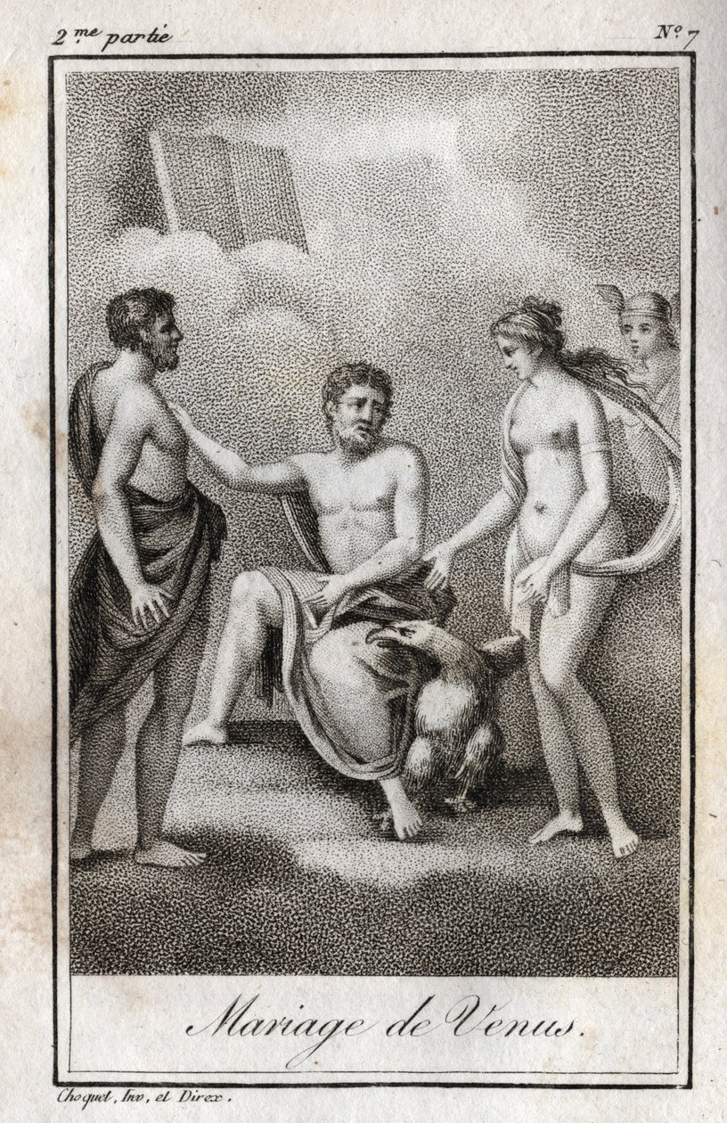 मंगल और शुक्र का विवाह। चार्ल्स अल्बर्ट डेमोस्टियर (1760-1801) द्वारा "लेट्रेस ए एमिली सुर ला मिथोलॉजी" में 1819 से उत्कीर्ण। निजि संग्रह। द्वारा अनाम अनाम