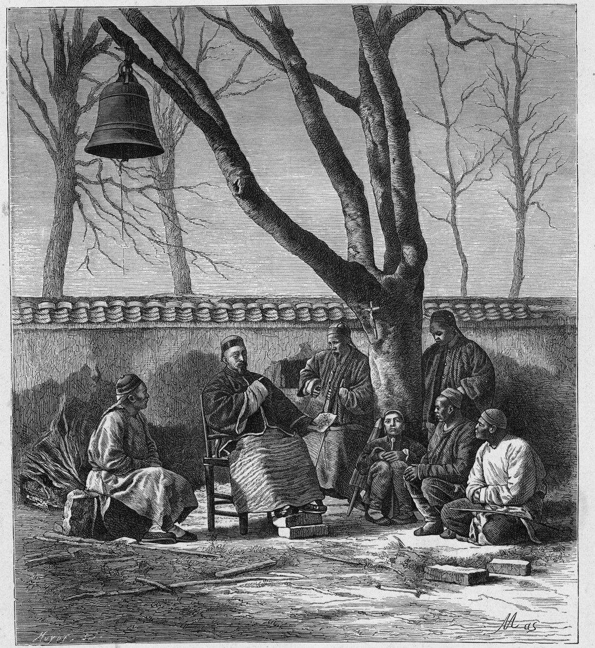 हेनान प्रांत (हो नान, हो-नान), चीन में मिशनरी शिक्षण कैथोलिक सिद्धांत। लुई-यूजीन (लुई यूजीन) लौवेट द्वारा "लेस मिशन कैथोलिक्स औ XIXeme सिकल" में उत्कीर्णन। निजि संग्रह। द्वारा अनाम अनाम