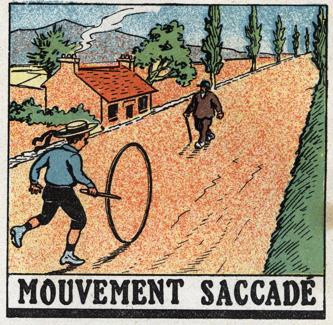 आंदोलन: झटकेदार आंदोलन। एक बच्चा घेरा के साथ खेल रहा है। 1925 से बेनामी चित्रण। निजी संग्रह। द्वारा अनाम अनाम