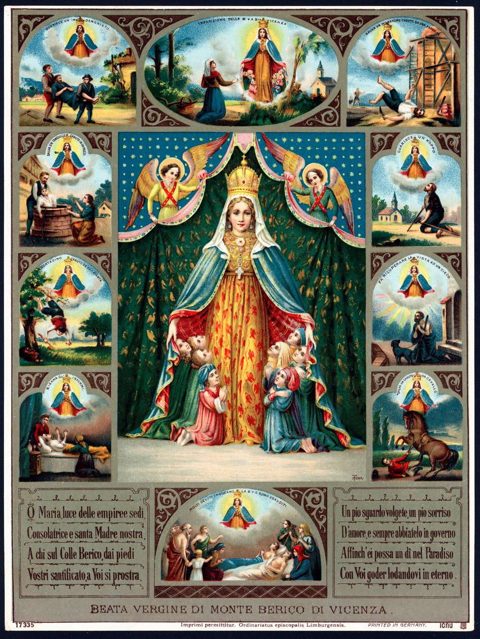 पवित्र छवि: "" वर्जिन ऑफ माउंट बेरिको डी विसेंज़ा (विसेंज़ा)"" पूर्व-मतदानों में थोड़ा विवरण। 20वीं सदी के निजी संग्रह की शुरुआत का कार्ड द्वारा अनाम अनाम