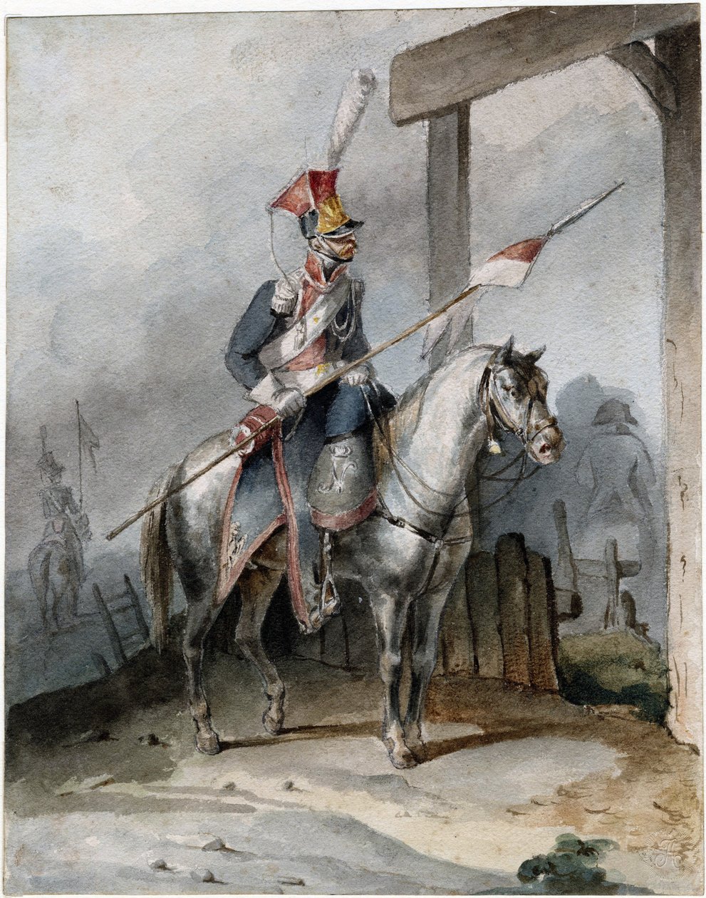 फ्रेंच इंपीरियल गार्ड के पोलिश शेवाउलेर - बेनामी - सीए 1808 - कागज पर जल रंग - 20,6x16,2 - निजी संग्रह द्वारा अनाम अनाम