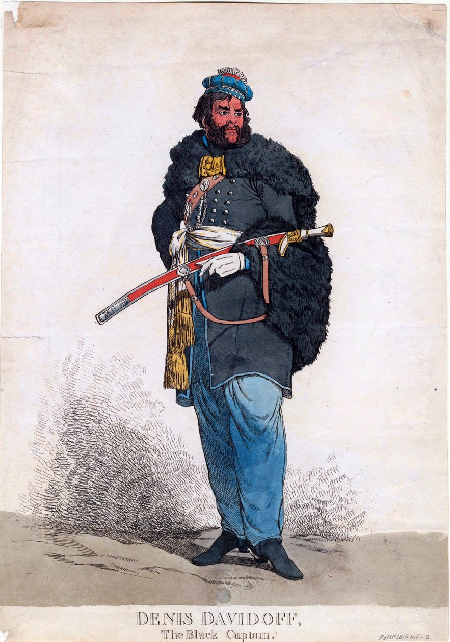 "" डेनिस डेविडॉव (डेविडॉफ) (1784-1839) का पोर्ट्रेट "" अनाम उत्कीर्णन 1813 आकार 32.7x23 सेमी निजी संग्रह द्वारा अनाम अनाम