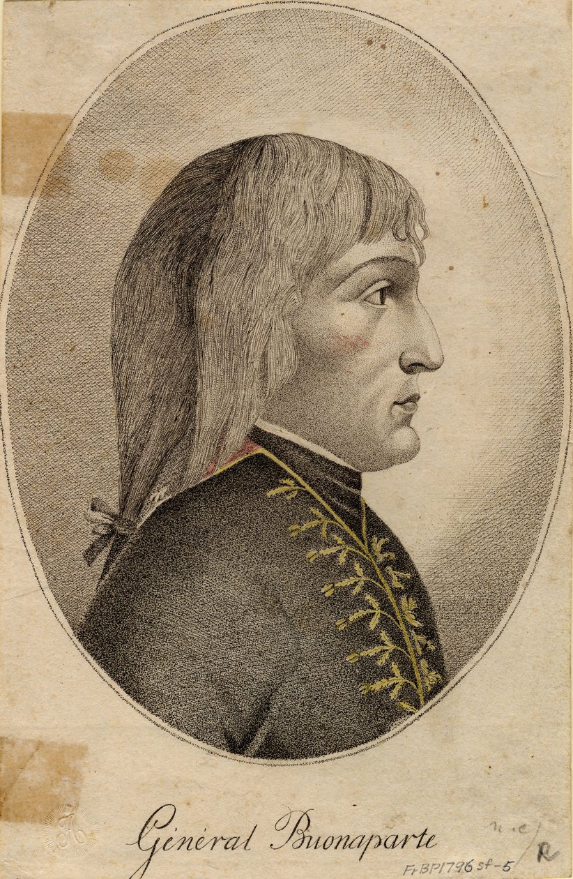 "" जनरल नेपोलियन बोनापार्ट का पोर्ट्रेट (1769-1821) "" अनाम उत्कीर्णन 1796 मंद 19.2x12.5 सेमी निजी संग्रह द्वारा अनाम अनाम