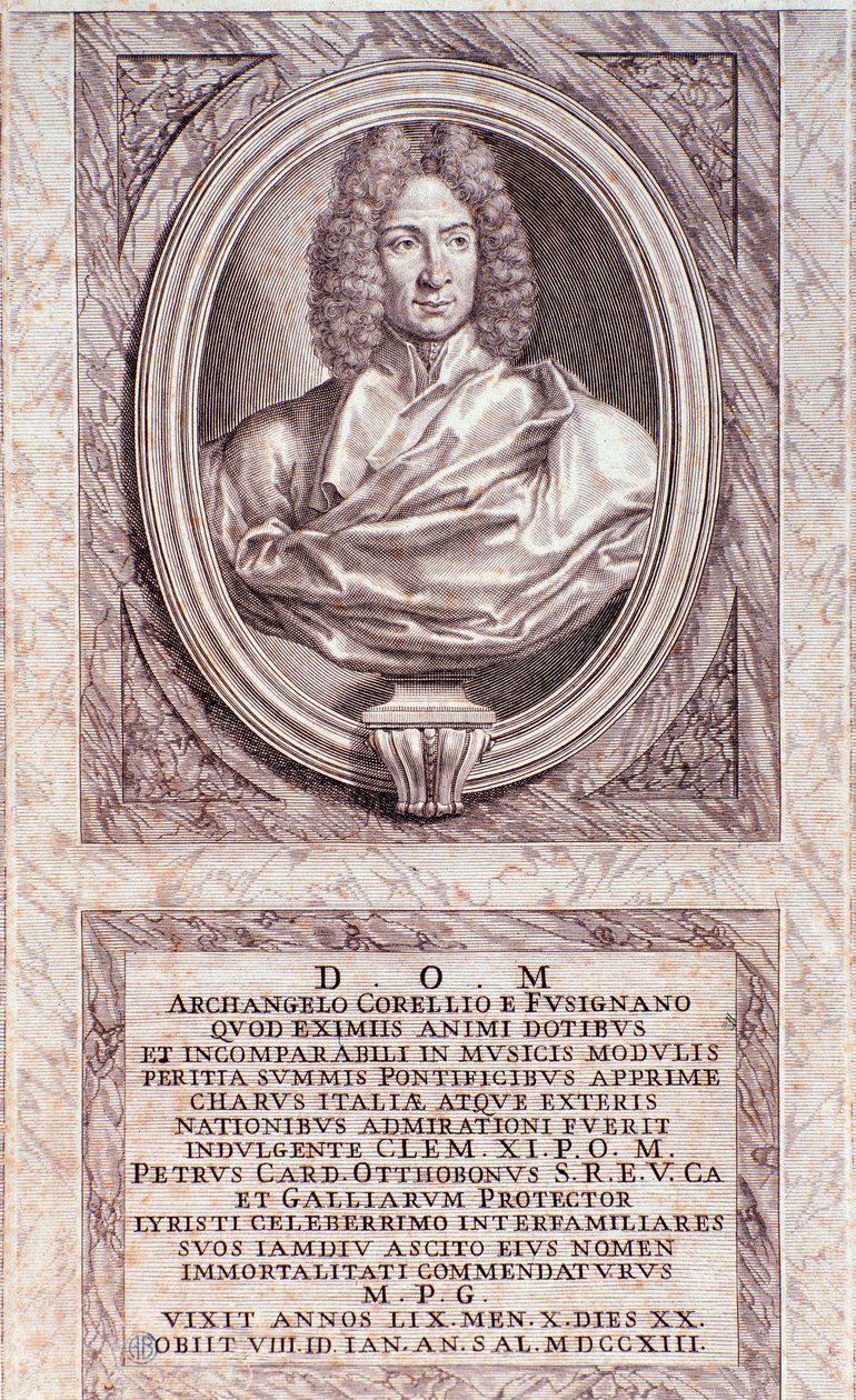 आर्कान्जेलो कोरेली (1653-1713) का पोर्ट्रेट इतालवी संगीतकार और वायलिन वादक उत्कीर्णन। १८वीं सदी के मिलानी निजी संग्रह द्वारा अनाम अनाम