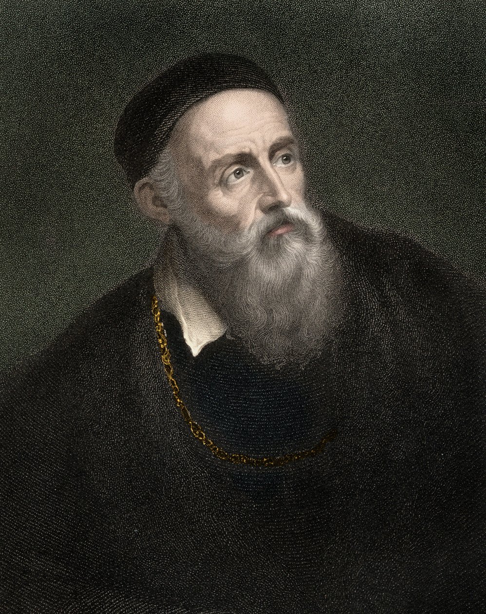 टिटियन का पोर्ट्रेट (1490-1576), टिज़ियानो वेसेलियो, विनीशियन चित्रकार, द्वारा अनाम अनाम