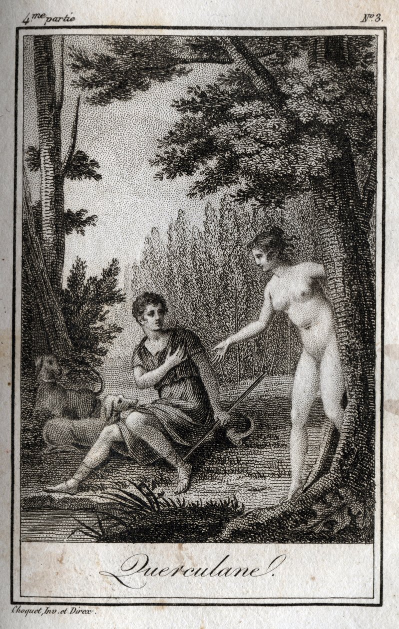QUERCULANES, अप्सराएँ, चैनल रक्षक। चार्ल्स अल्बर्ट डेमोस्टियर (1760-1801) द्वारा "लेट्रेस ए एमिली सुर ला मिथोलॉजी" में 1819 से उत्कीर्ण। निजि संग्रह। द्वारा अनाम अनाम
