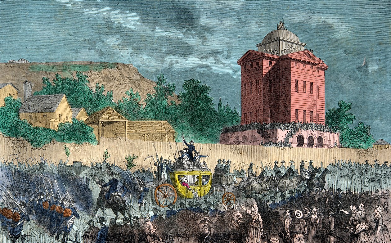 25 जून 1791 को वारेन्स की वापसी, शाही परिवार पेरिस वापस लाया गया, उत्कीर्णन, निजी संग्रह द्वारा अनाम अनाम