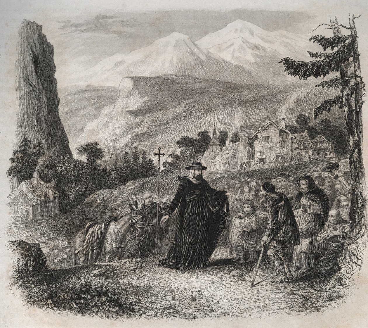 सेंट फ्रेंकोइस-डी-सेल्स (सेंट फ्रांकोइस डी सेल्स) (1567-1622), एक देहाती यात्रा पर जिनेवा की पूर्व संध्या। 1846 से "संतों के जीवन" में उत्कीर्णन। निजि संग्रह। द्वारा अनाम अनाम