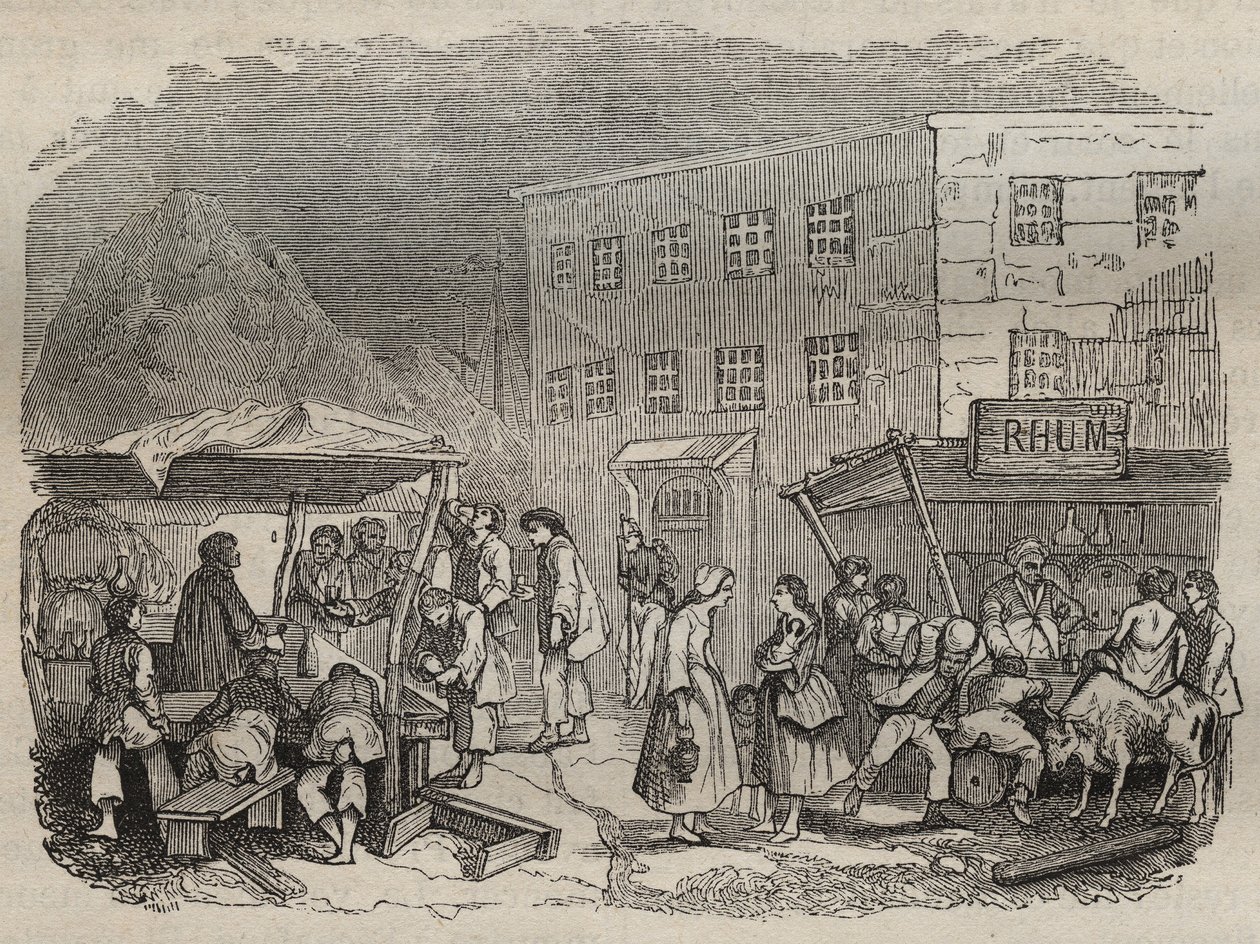19वीं सदी में बाग्ने डे रोशफोर्ट की कैंटीन। पियरे ज़ैकोन (1817-1895) (कोलोनिया पेनेल - दंड कॉलोनी) निजी संग्रह द्वारा "उनके निर्माण से लेकर आज तक दोषियों का इतिहास" (1877) में उत्कीर्णन। द्वारा अनाम अनाम