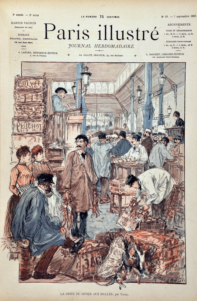 1887 में हॉल्स डी पेरिस में खेल क्री। हरमन वोगेल द्वारा चित्रण (1856-1918)। 1887 से "पेरिस-इलस्ट्रस जर्नल साप्ताहिक" में उत्कीर्णन। द्वारा अनाम अनाम