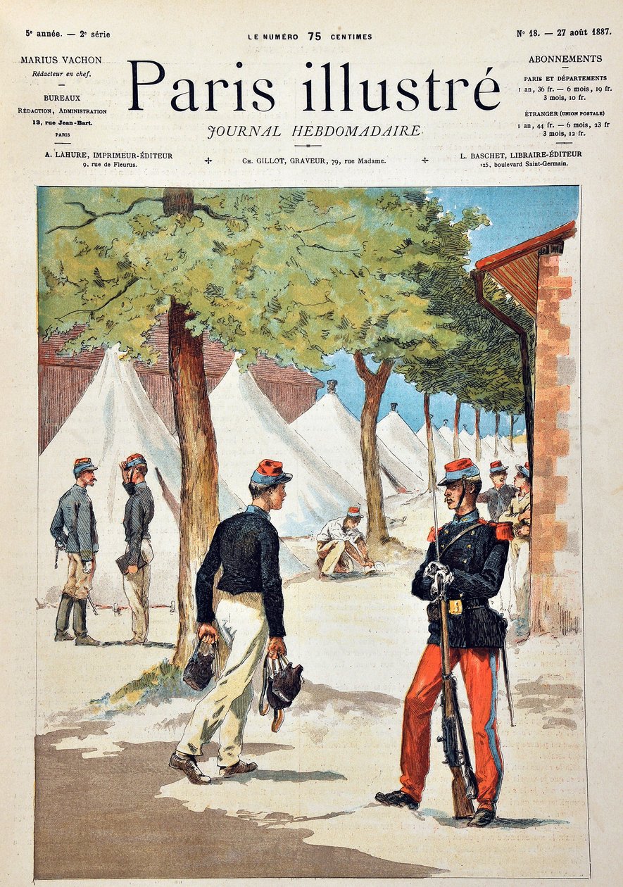 Chalons के शिविर में सेंट-साइर (सेंट साइर) के स्कूल के छात्र। 1887 से "पेरिस-इलस्ट्रस जर्नल साप्ताहिक" में उत्कीर्णन। द्वारा अनाम अनाम