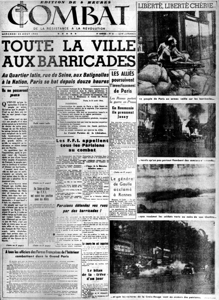 बैरिकेड्स पर पूरा शहर: पेरिस की मुक्ति - 23/08/1944 के "कॉम्बैट" में, कोल। एमडीजे बर्नार्ड। द्वारा अनाम अनाम