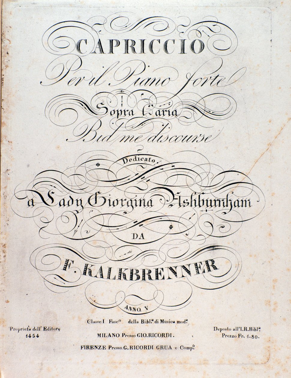 F Kalkbrenner द्वारा Capriccio के संगीत स्कोर का शीर्षक पृष्ठ द्वारा अनाम अनाम