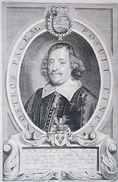 डॉ एंटोनी डी ब्रून (1599-1654), 'पोर्ट्रेट्स डेस होम्स इलस्ट्रेस' से, पॉलस पोंटियस (1603-58) द्वारा उकेरा गया, 1706 (उत्कीर्णन) प्रकाशित हुआ। द्वारा एंसलमस वैन (बाद में) हुल्ले