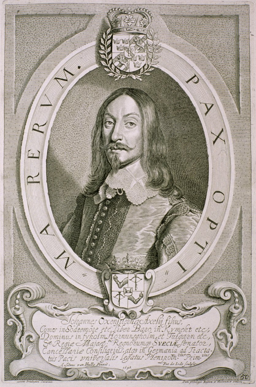 जोहान एक्सेलसन ऑक्सेनस्टिएरना (1611-57) सोदरमोर की गणना, शानदार पुरुषों के चित्र, पेट्रस डी आयोड द्वारा उत्कीर्ण, 1706 से प्रकाशित द्वारा एंसलमस वैन हुले