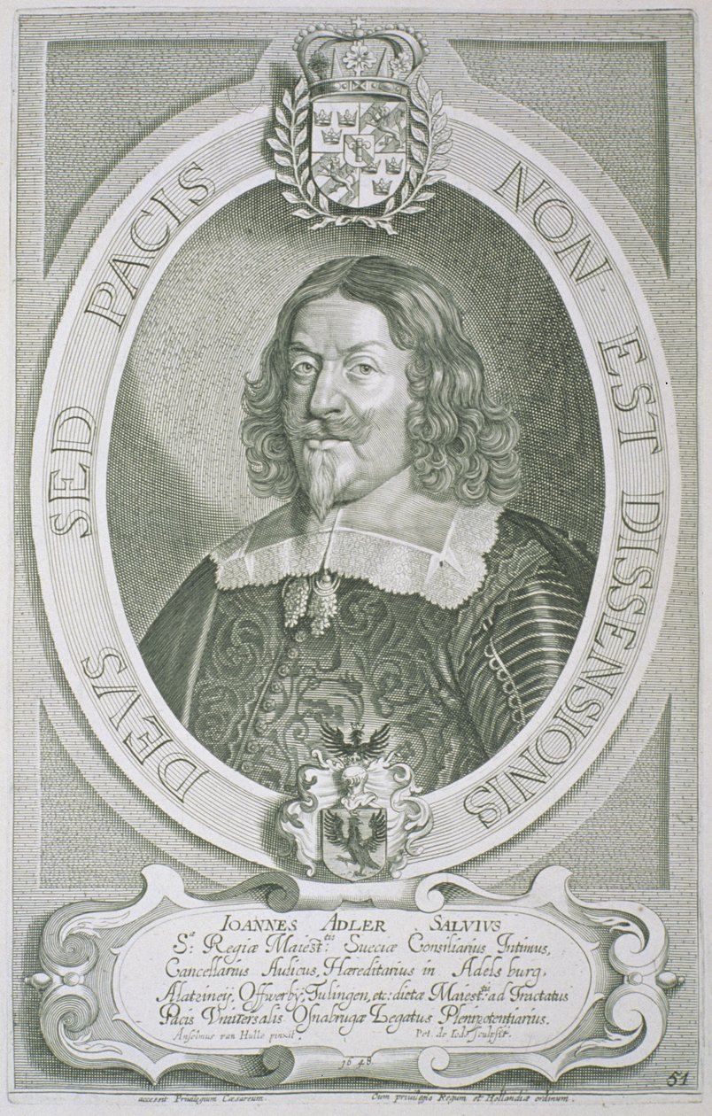 जोहान एडलर साल्वियस (1590-1652), पेट्रस डी आयोड द्वारा उत्कीर्ण &39;शानदार पुरुषों के चित्र&39; से, 1706 में प्रकाशित द्वारा एंसलमस वैन हुले