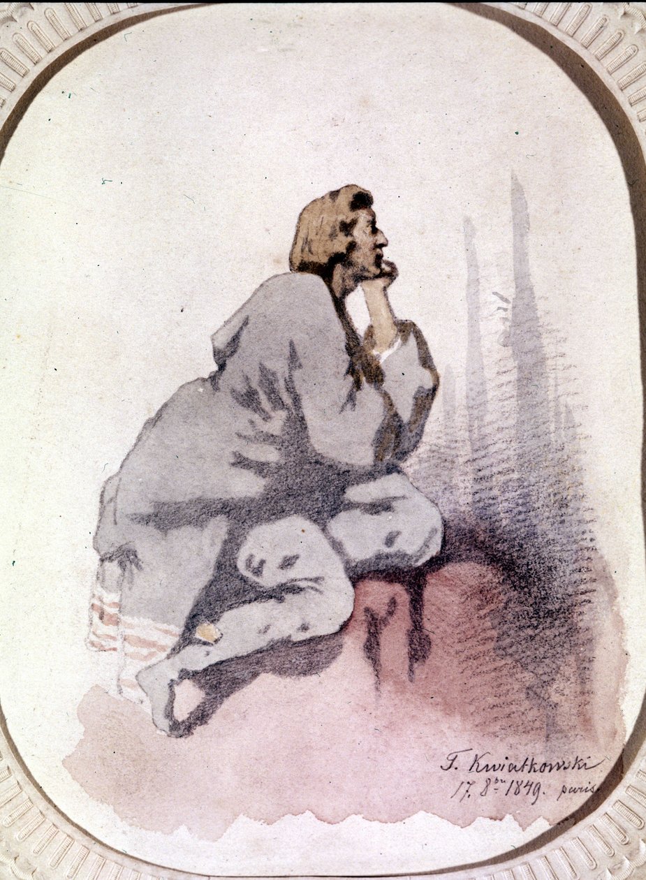 फ़्रेडरिक चोपिन का पोर्ट्रेट (1810-1849), पोलिश संगीतकार। Kwiatkowski द्वारा जल रंग। द्वारा एंटार टेओफिल क्विएटोव्स्की