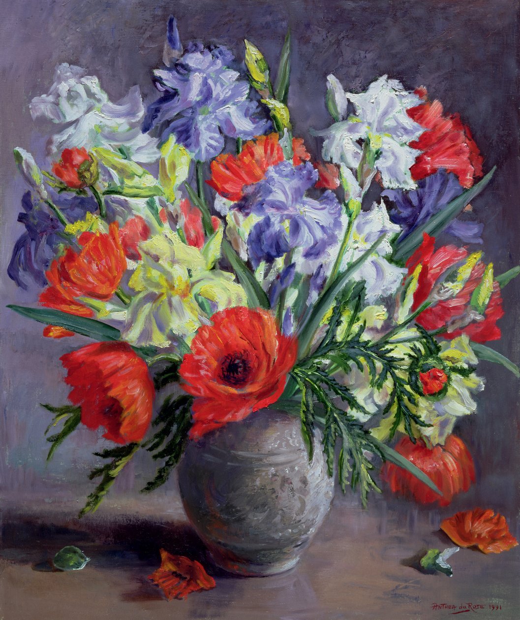 खसखस और Irises, 1991 द्वारा एंथिया डुरोस
