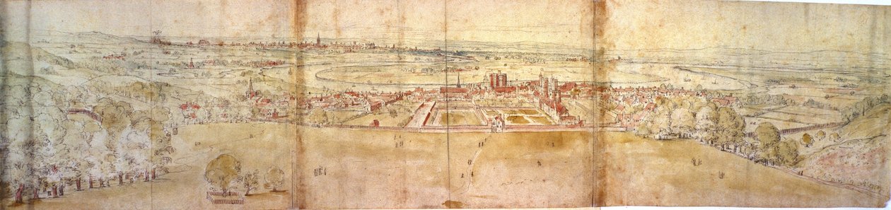 ग्रीनविच हिल से ग्रीनविच पैलेस और लंदन, c.1544 (कलम, स्याही, चॉक और कागज पर wc) द्वारा एंथोनीस वैन डेन Wyngaerde