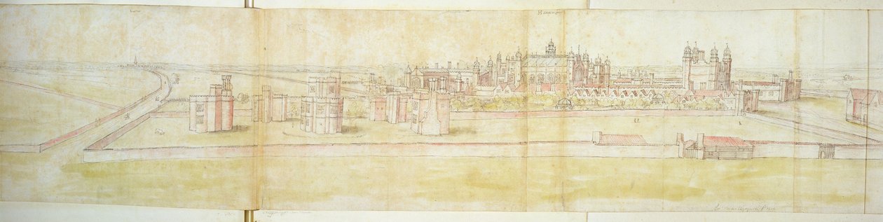 उत्तर से हैम्पटन कोर्ट पैलेस, c.1544 (कागज पर कलम, स्याही और wc) द्वारा एंथोनीस वैन डेन Wyngaerde