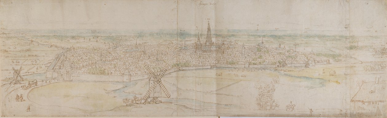 दक्षिण-पश्चिम के एक ऊंचे बिंदु से s'Hertogenbosch Den Haag का विहंगम दृश्य, c1545-50। द्वारा एंथोनीस वैन डेन Wyngaerde