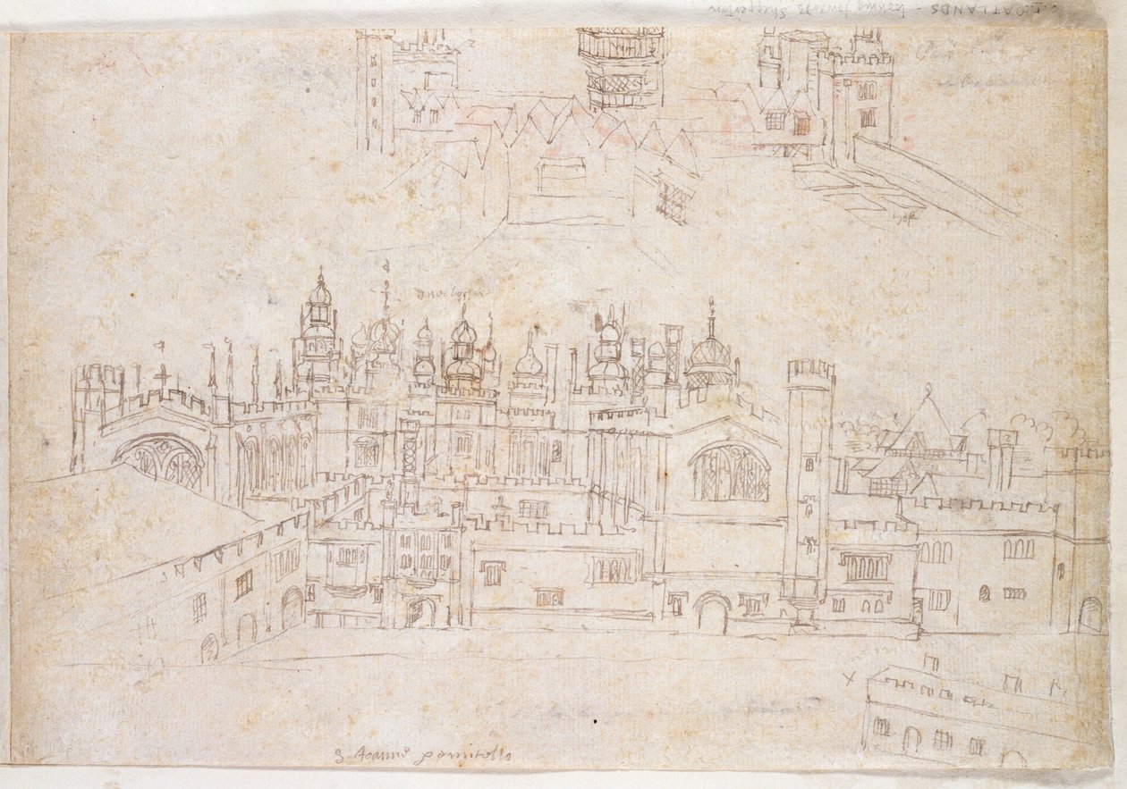 ओटलैंड्स और हैम्पटन कोर्ट के पैलेस का अध्ययन, c.1544 (कागज पर कलम और स्याही) द्वारा एंथोनीस वैन डेन Wyngaerde