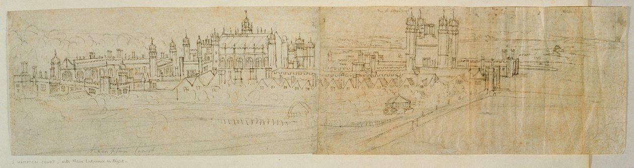 उत्तर से हैम्पटन कोर्ट का दृश्य, &39;द पैनोरमा ऑफ़ लंदन&39; से, c.1544 (कागज पर कलम और स्याही) द्वारा एंथोनीस वैन डेन Wyngaerde