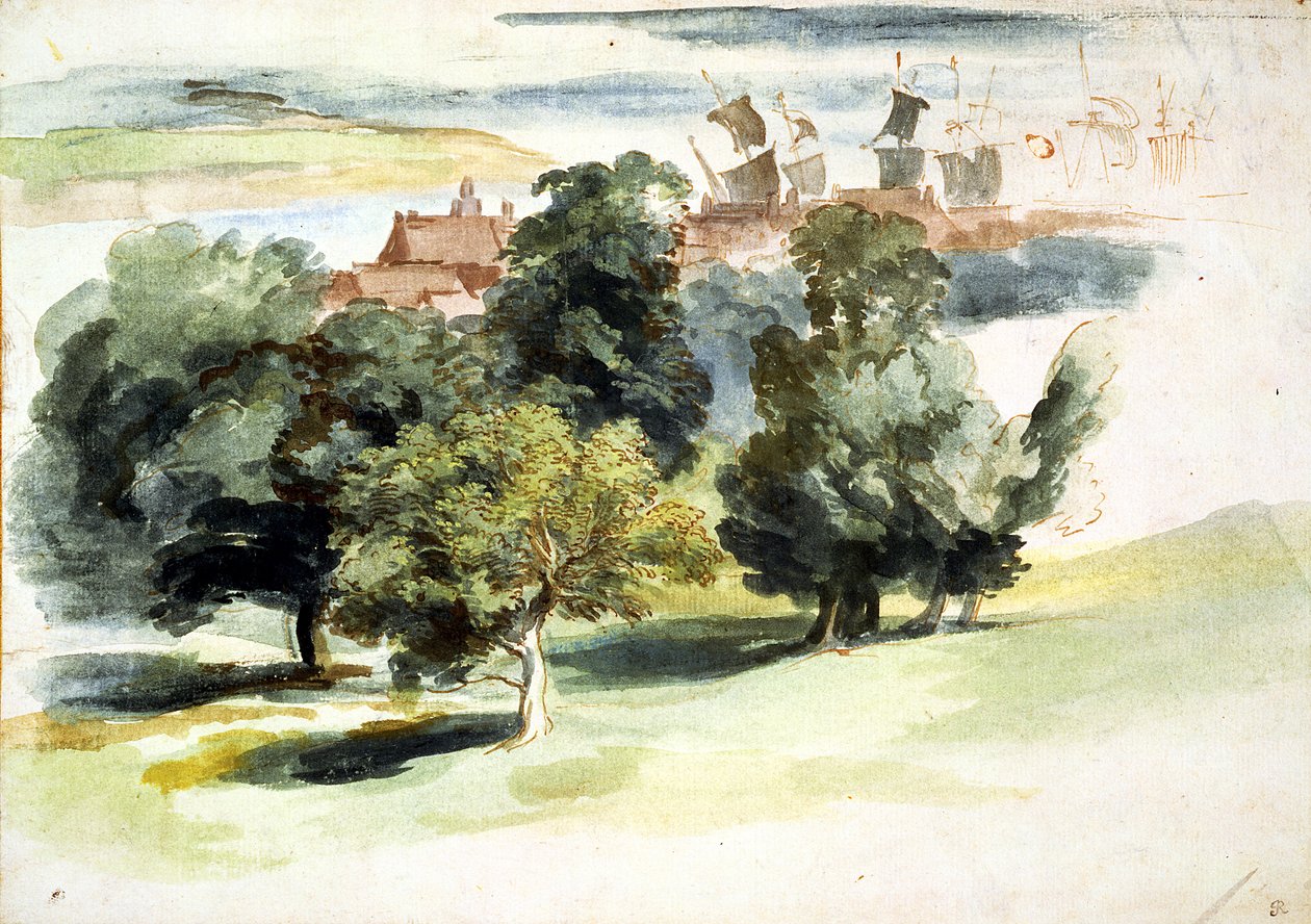 एक अंग्रेजी लैंडस्केप, c.1635-41 (wc, gouache and pen und ink on paper) द्वारा एंथोनी वैन डाइक