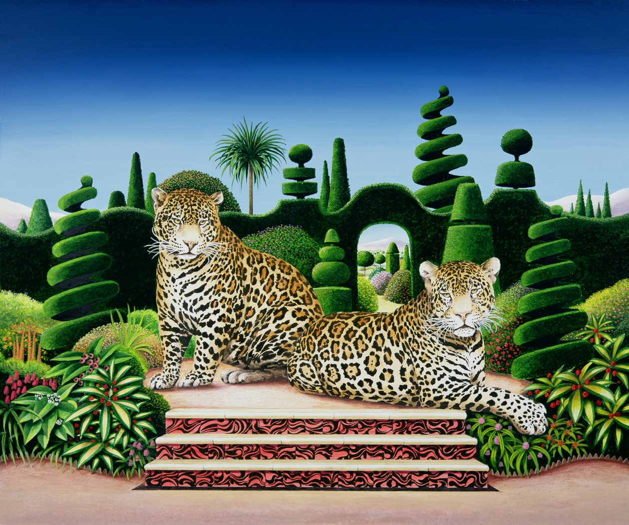 जगुआर इन ए गार्डन, 1986 (एक्रिलिक ऑन बोर्ड) द्वारा एंथोनी साउथकोम्बे