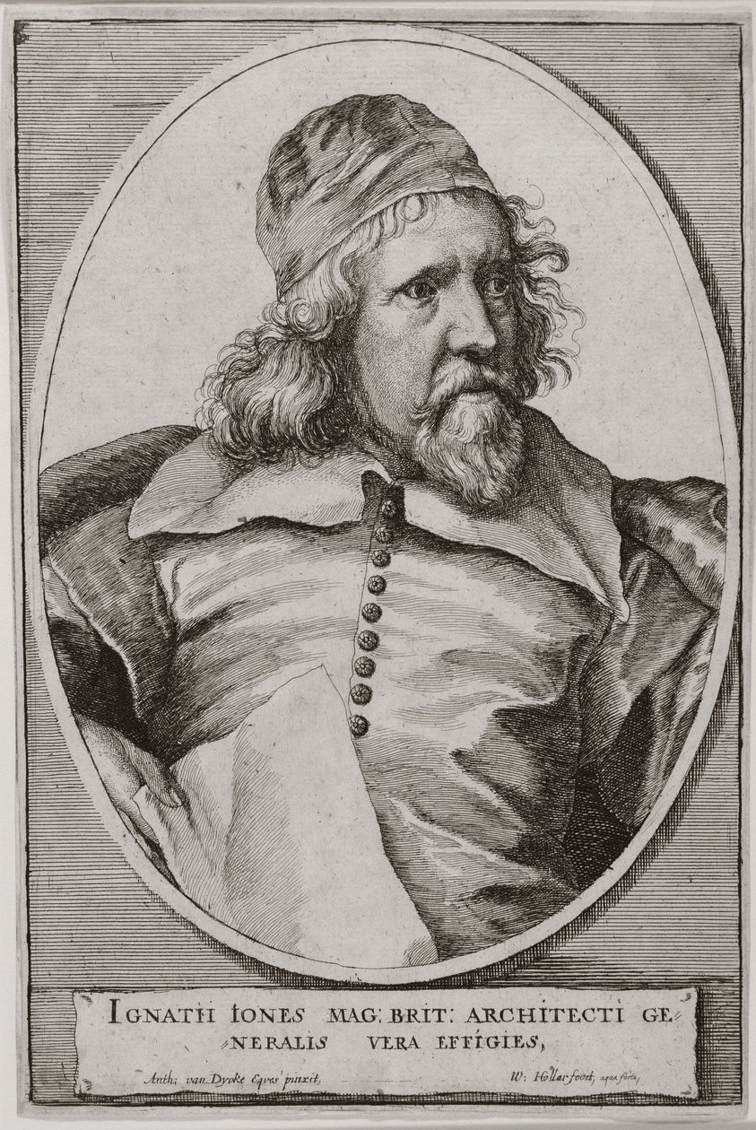 विन्सलॉस होलर (1607-77) 1655 द्वारा उत्कीर्ण इनिगो जोन्स (1573-1652) का चित्र द्वारा एंथोनी वैन डाइक